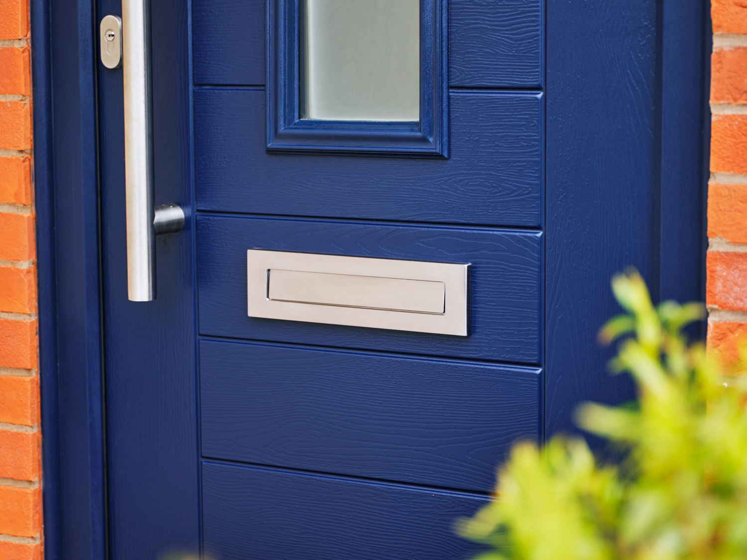 close up of blue composite door